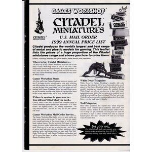 Citadel Miniatures 1999 Price List Games Workshop US Mail Order Catalog VG